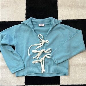 Blue Sweater with Tie Details